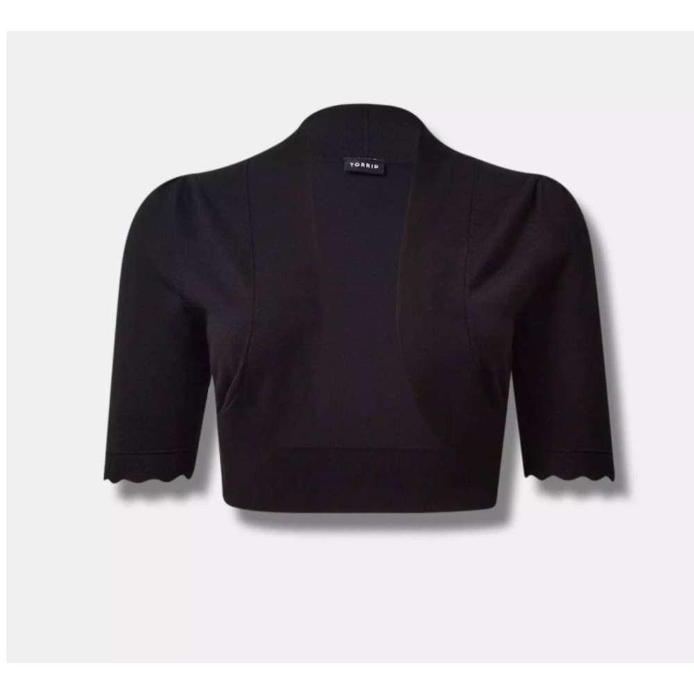 Torrid Shrug Size 00 Scallop 3/4 Sleeve Open Front Fitted Cropped New with tags